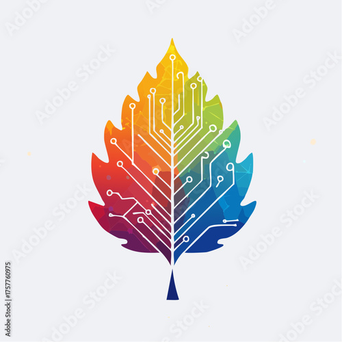 Rainbow circuit board leaf technology concept