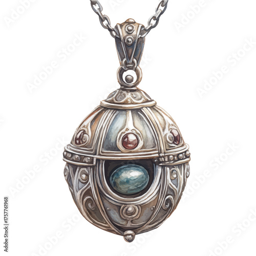 Locket Pendant, watercolor painting vector, isolated on a white background.