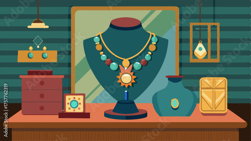 A display of trendy statement jewelry on a chic wooden table