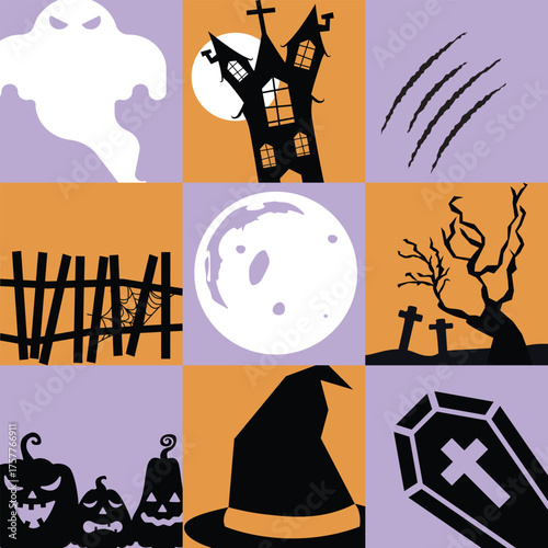 Happy Halloween Geometric Banner Vector Design.