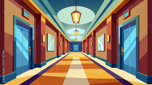 A brightly lit hallway with high ceilings and polished floors