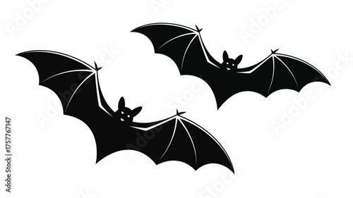 Two silhouetted bats flying against a white background illustration