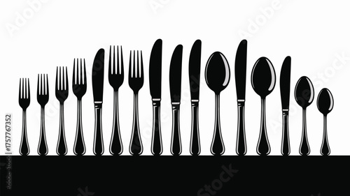Silhouette of various cutlery including forks knives and spoons