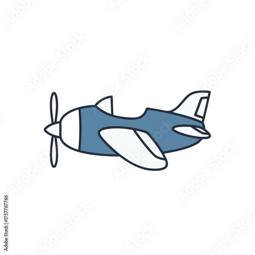 Cartoon toy airplane with propeller in blue and white colors  