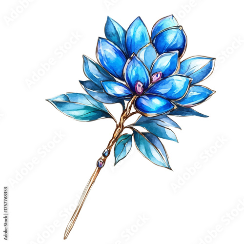 Jeweled Hairpin, watercolor illustration vector, isolated on a white background.