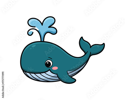 Cute cartoon whale spouting water with a happy expression