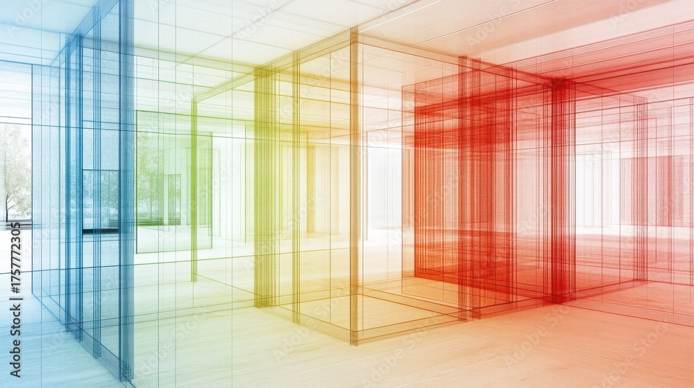Fototapeta premium Wireframe Interior Architecture Rendering