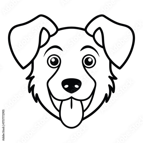 Happy dog face cartoon illustration with floppy ears and tongue out