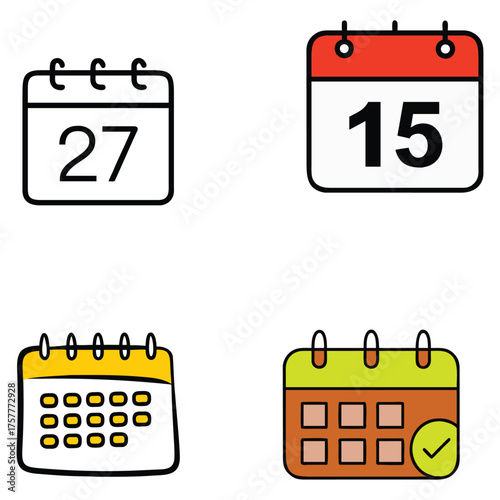 Four cartoon calendar icons showing different dates and styles