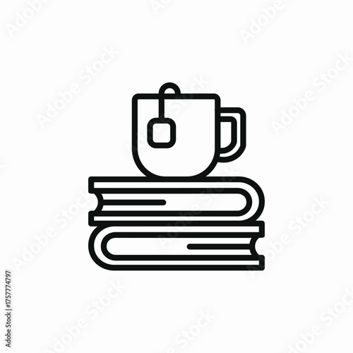 books stack cup tea icon sign vector
