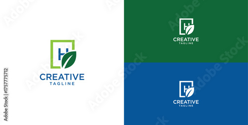 Leaf and initial letter H logo design
