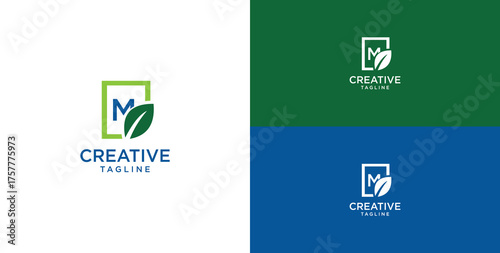 Leaf and initial letter M logo design