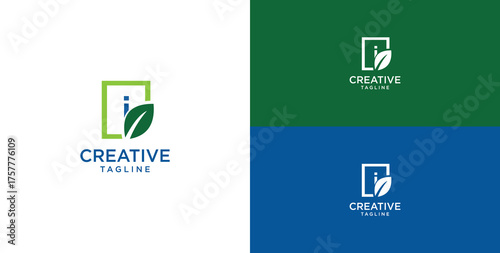 Leaf and initial letter I logo design