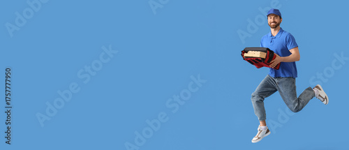 Male courier with pizza box...