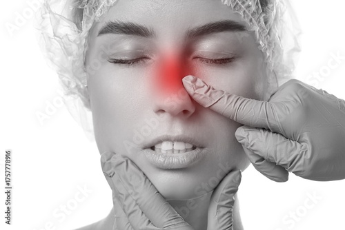Doctor examining woman's no...
