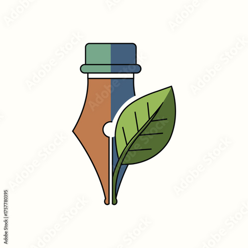 Pen nib and green leaf for eco writing concept