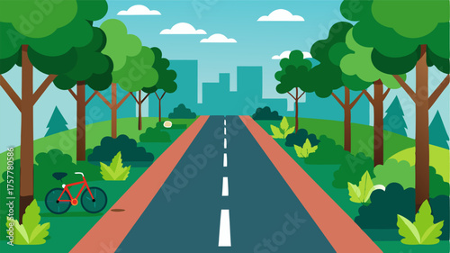 A bike lane lined with green trees and plants creating a refreshing oasis in the midst of the concrete jungle.