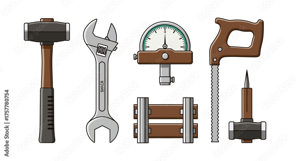 Fototapeta premium Collection of vintage stylized carpentry tools for workshop projects or crafts