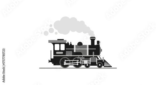 Classic locomotive illustration with billowing smoke on a plain background