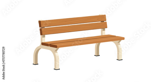 Classic park bench illustration, featuring wood and metal detailing