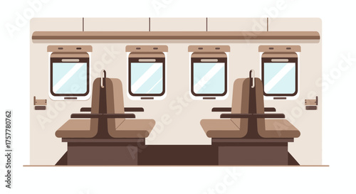 Cozy train interior with soft seats and picturesque window view concept