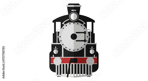 Detailed flat vector style of a classic steam locomotive engine front