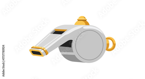 Illustration of a classic metal coach whistle with golden accents