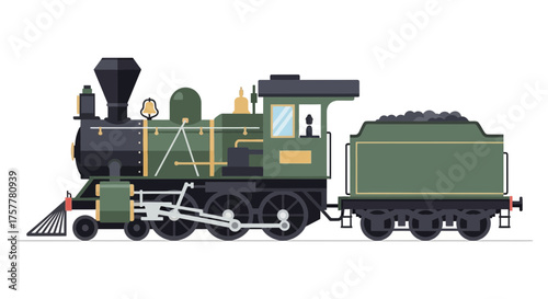 Illustration of a classic steam engine locomotive on a clean white background
