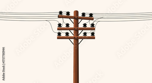 Illustration of a classic wooden utility pole with ceramic insulators