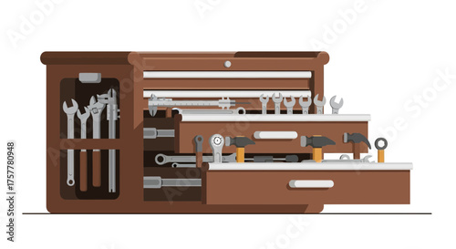 Illustration of a detailed tool chest with meticulously organized tools
