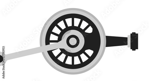 Illustration of a locomotive wheel set against a crisp white background