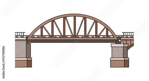Illustration of an arched truss railway bridge with a simple design aesthetic