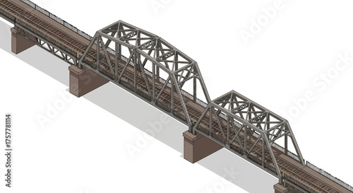 Isometric Illustration Depicting a Detailed Railroad Bridge Structure