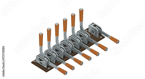 Isometric Illustration of a Multi-Lever Switch Panel for Control Systems