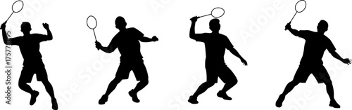set of badminton players in various poses