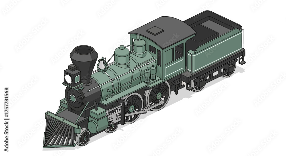 Fototapeta premium Isometric Vintage Train Engine Illustration on White Background