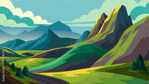 A landscape of contrasts where the sharp edges of the rocky highlands meet the soft curves of the rolling hills.