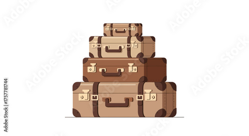 Stacked vintage suitcases in varying sizes and neutral color palette