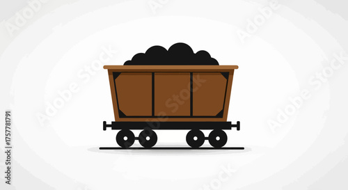 Stylized illustration of a vintage coal mine cart on white background