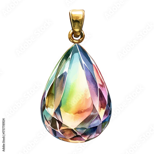watercolor vector of Gemstone Pendant, isolated on a white background.