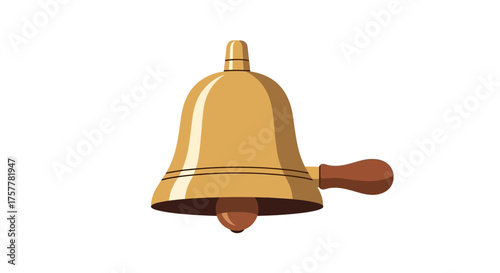Vintage brass school bell with a wooden handle ringing announcement