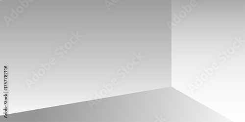 An abstract, geometric composition illustrating depth and perspective through intersecting planes. The smooth tonal gradient transition from white to grey simulates lighting and shadow within a space