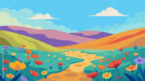 A carpet of wildflowers blanketing the steppe plains adding a burst of color to the otherwise muted landscape.