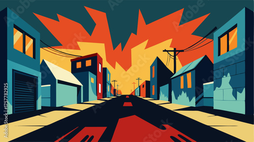 A quiet residential neighborhood transformed by the presence of bold and edgy street art adding a sense of edginess and rebellion to the community.
