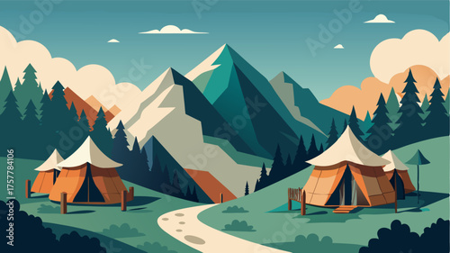 A hidden glamping site tucked away in the mountains with luxurious tents and panoramic views of the rugged landscape.