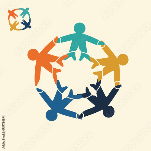 Diverse group of people holding hands in a circle symbolizing unity and teamwork