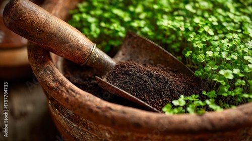 Potted sprouts and soil