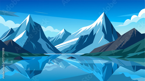 A breathtaking panorama of mountains and glaciers reflected in the glacial lakes crystalclear waters.