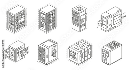 server room isometric icons displaying data center equipment for cloud computing showcasing network infrastructure used for it solutions and digital transformation