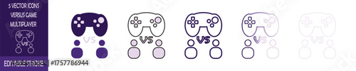 Set of 5 Game Versus Multiplayer Vector Icons with Editable Stroke on Transparent Background